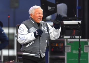 Patriots owner Robert Kraft at the Super Bowl sendoff.