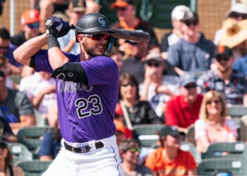 Colorado Rockies outfielder Kris Bryant (23) at bat.