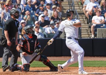 New York Yankees center fielder Spencer Jones #78 hitting a solo homer.