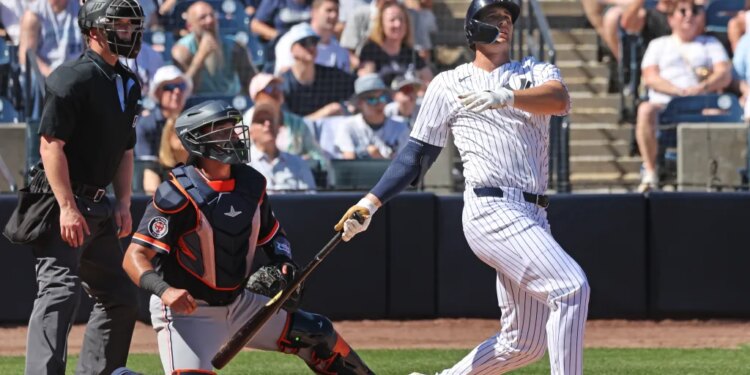 New York Yankees center fielder Spencer Jones #78 hitting a solo homer.