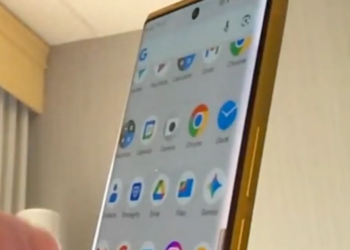 Image of Trump phone on a web call, showing its angled body