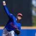 New York Mets pitcher Tobias Myers throws live batting practice during Spring Training.