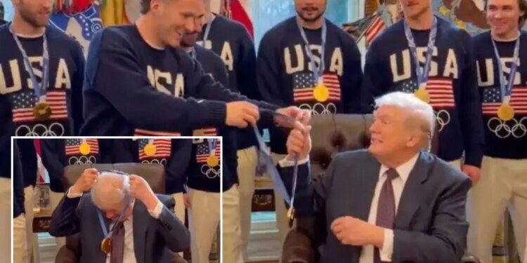 Trump welcomes US men's Olympic hockey team to White House after gold-medal victory