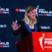 WNBA commissioner Cathy Engelbert speaks to the media before Game 1 of the WNBA Finals series with the Las Vegas Aces playing host to the Phoenix Mercury in the Michelob Ultra Arena at Mandalay Bay on Friday, Oct. 3, 2025, in Las Vegas.