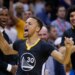Warriors star Steph Curry celebrates his Bang! Bang! shot.