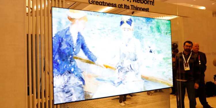 LG’s W6 Wallpaper OLED TV on display at CES 2026.