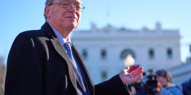 Director of the National Economic Council Kevin Hassett speaking to reporters at the White House.