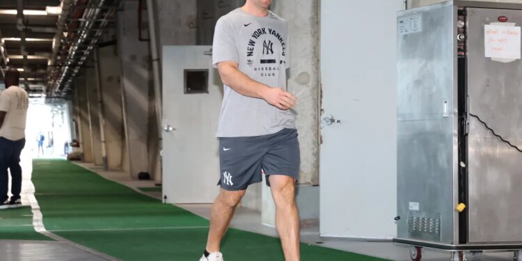 Paul Goldschmidt arriving to camp this morning as pitchers and catchers reported to spring training on Feb. 11, 2026 at Steinbrenner Field.