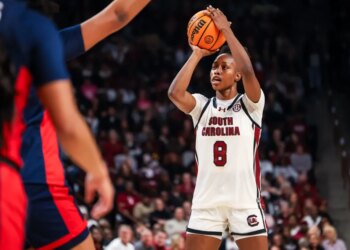 South Carolina Gamecocks forward Joyce Edwards (8) shoots against the Mississippi Rebels.