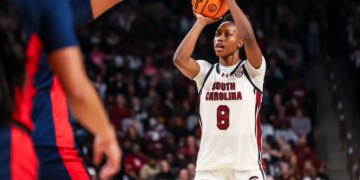 South Carolina Gamecocks forward Joyce Edwards (8) shoots against the Mississippi Rebels.