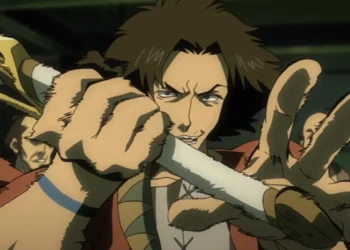 An illustration of a bang gripping a samurai sword in one hand while the other hand is outstretched.