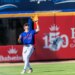 A.J. Ewing catches a fly ball from St. Louis Cardinals Chase Davis in the fifth inning during Spring Training at Clover Field, Wednesday, Feb. 25, 2026.