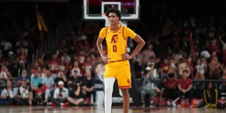 A Southern California basketball player standing on the court.