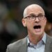 UConn head coach Dan Hurley reacting during an NCAA college basketball game.