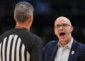 Dan Hurley yelling at a referee.