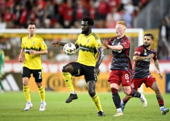 Columbus Crew midfielder Derrick Jones during a 2024 match against Toronto FC.