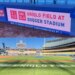 Collage of a baseball field with a Jumbotron showing "Uniqlo Field at Dodger Stadium" and the full field with "Uniqlo Field" written on the grass.
