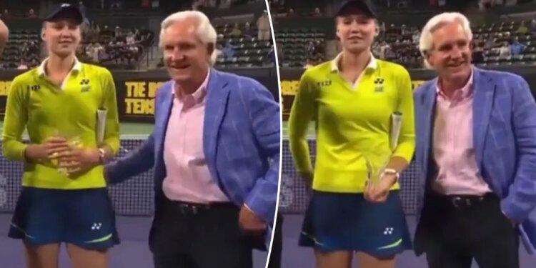 Elena Rybakina removes presenter's hand from her back in awkward scene