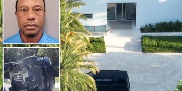 Exclusive photos of Tiger Woods' Florida home show his front door open, car in driveway