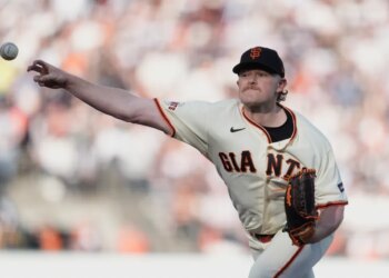 San Francisco Giants pitcher Logan Webb throwing a pitch.