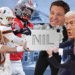 Illustration of college football players, Ron DeSantis, Donald Trump, and a businessman fighting over a briefcase of money labeled "NIL."