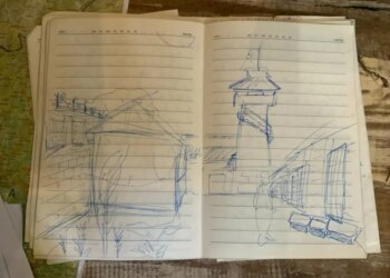 An early sketch of the prison yard.