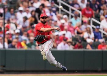 Boston Red Sox third baseman Isiah Kiner-Falefa throws to first base.
