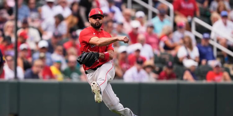 Boston Red Sox third baseman Isiah Kiner-Falefa throws to first base.