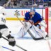 New York Islanders goalie Ilya Sorokin defends the net during a game against the Los Angeles Kings.