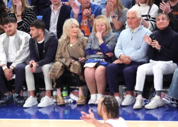 Martha Stewart (third from left) watches Game 1 of the Eastern Conference Finals between the Knicks and Pacers in May 2025.