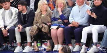 Martha Stewart (third from left) watches Game 1 of the Eastern Conference Finals between the Knicks and Pacers in May 2025.