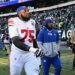 Giants guard Joshua Ezeudu (75) leaves the field after the Philadelphia Eagles 20-13 win over the Giants in Philadelphia.