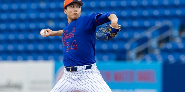 Mets Pitcher Kodai Senga throws live batting practice during Spring Training at Clover Field, Thursday, Feb. 19, 2026, in Port St. Lucie, FL.