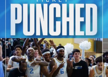 LIU Sharks basketball team celebrates qualifying for March Madness.