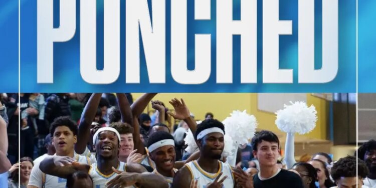 LIU Sharks basketball team celebrates qualifying for March Madness.