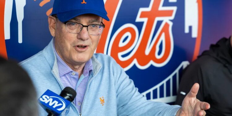 New York Mets owner Steve Cohen speaks to the media during Spring Training at Clover Field, Monday, Feb. 16, 2026, in Port St. Lucie