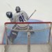 Maple Leafs goalie Anthony Stolarz takes a puck to the throat during warmups on March 21, 2026.