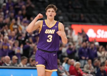 Northern Iowa's Max Weisbrod celebrates during the championship game.
