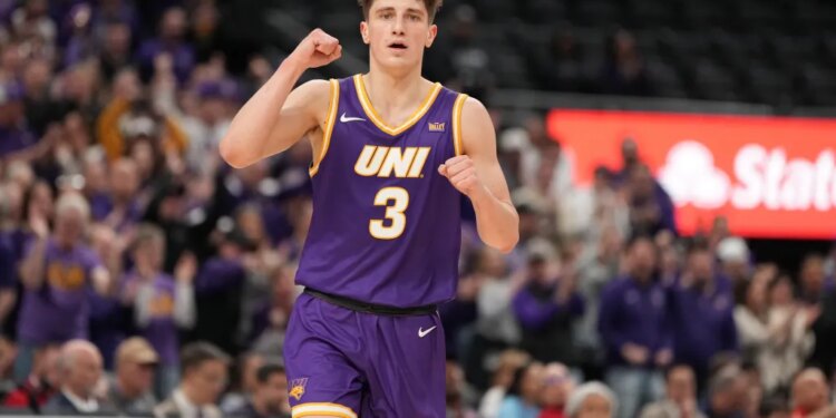 Northern Iowa's Max Weisbrod celebrates during the championship game.
