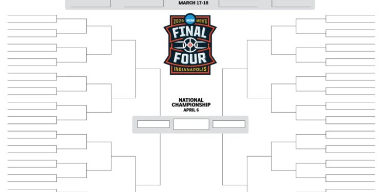 March Madness 2026 blank bracket for NCAA Men's tournament.
