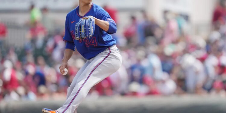 Kodai Senga, pitching during an earlier spring training game, threw three scoreless innings in the Mets' 1-0 exhibition loss to the Marlins on March 13 2026.