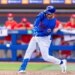 New York Mets Mike Tauchman hits a double in the third inning against the Washington Nationals during Spring Training Clover Field, Saturday, Feb. 28, 2026, in Port St. Lucie, FL.
