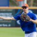 Jared Young, seen here playing first base during spring training, earned the Mets' final bench spot.