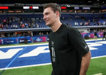 Indiana quarterback Fernando Mendoza (QB11) at the NFL Scouting Combine.