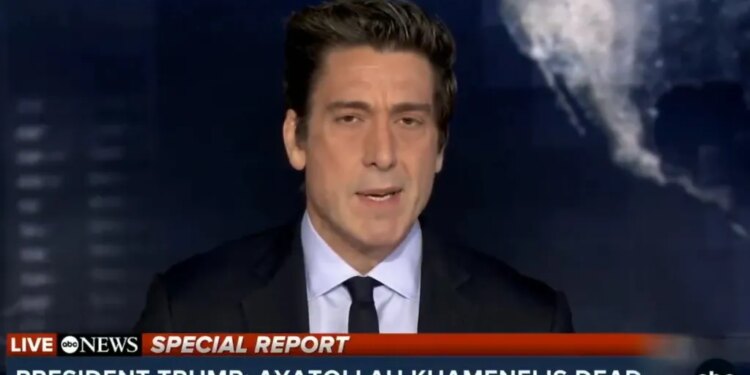 ABC's David Muir interrupts the Flyers-Bruins broadcast to report on the death of Iran's Ayatollah Ali Khamenei on Feb. 28, 2026.