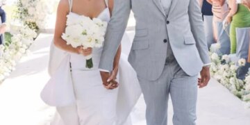 Chiefs quarterback Patrick Mahomes and his wife Brittany Mahomes on their wedding day, March 12, 2022.