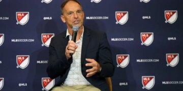 Philadelphia Union sporting director Ernst Tanner speaking at a press conference.