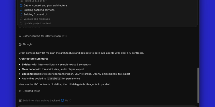 A screenshot of a black window displaying an in-progress vibe coding session.