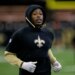 New Orleans Saints running back Alvin Kamara (41) warms up before a game against the Denver Broncos at Caesars Superdome.