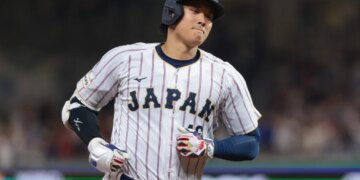 Japan's Shohei Ohtani rounds the bases after hitting a home run.